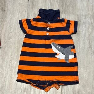 4/$20 Striped Orange and Navy Baby Romper with Shark Design